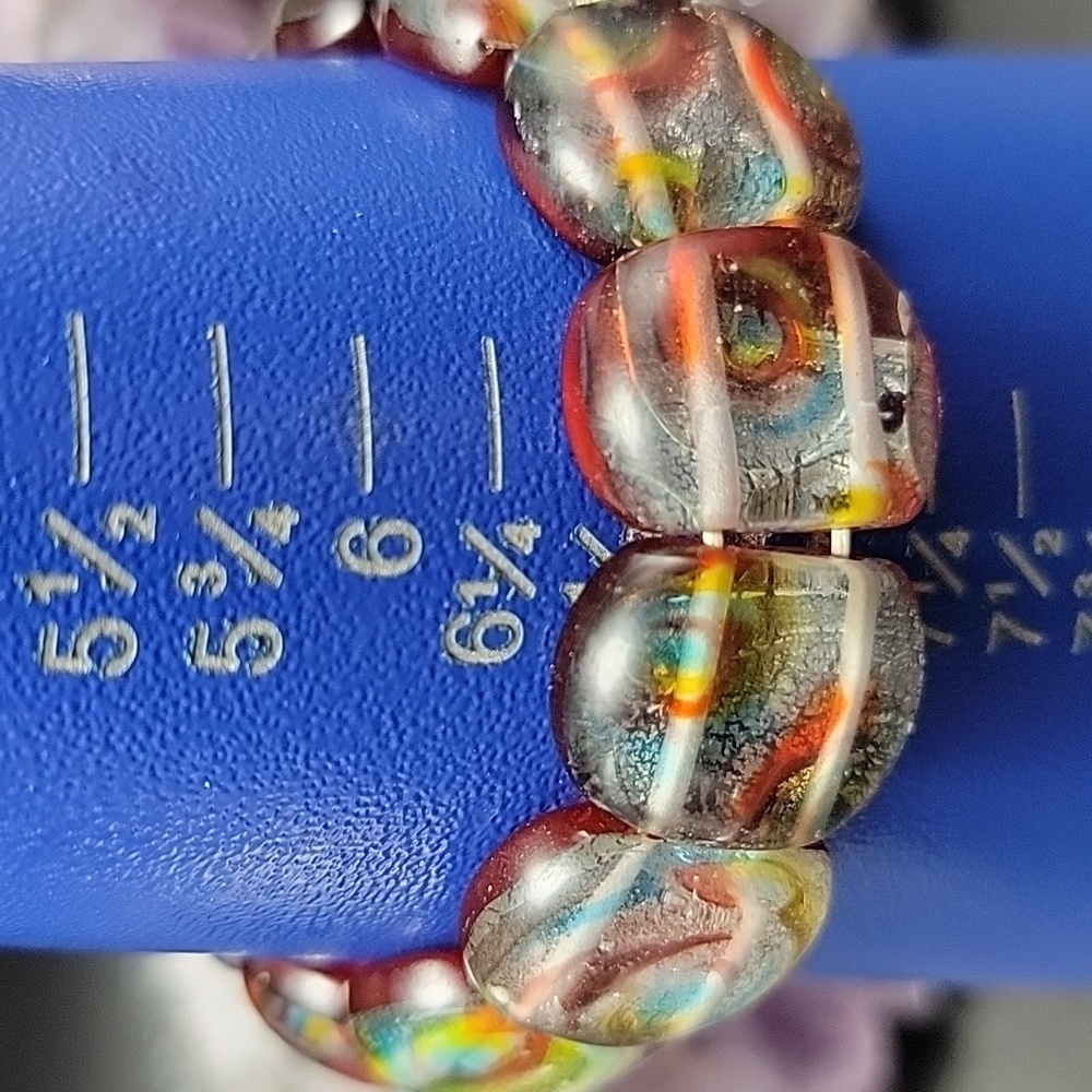 20x14.7mm Handmade Glass Abstract Milliefiori Lampwork Foil Beaded Bracelet - Picture 6 of 9